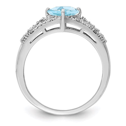 Sterlingsilber Rhodium Diamant & Himmel Blautopas Ring (size 6 Nur)