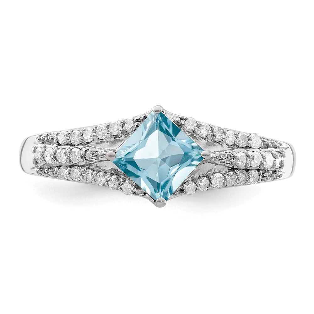 Sterlingsilber Rhodium Diamant & Himmel Blautopas Ring (size 6 Nur)