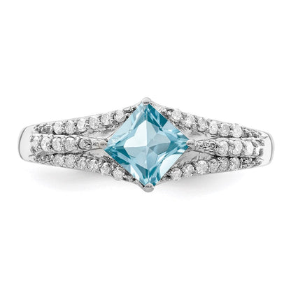 Sterlingsilber Rhodium Diamant & Himmel Blautopas Ring (size 6 Nur)