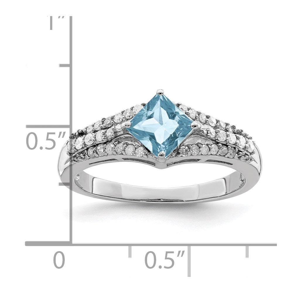 Sterlingsilber Rhodium Diamant & Himmel Blautopas Ring (size 6 Nur)