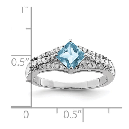 Sterlingsilber Rhodium Diamant & Himmel Blautopas Ring (size 6 Nur)