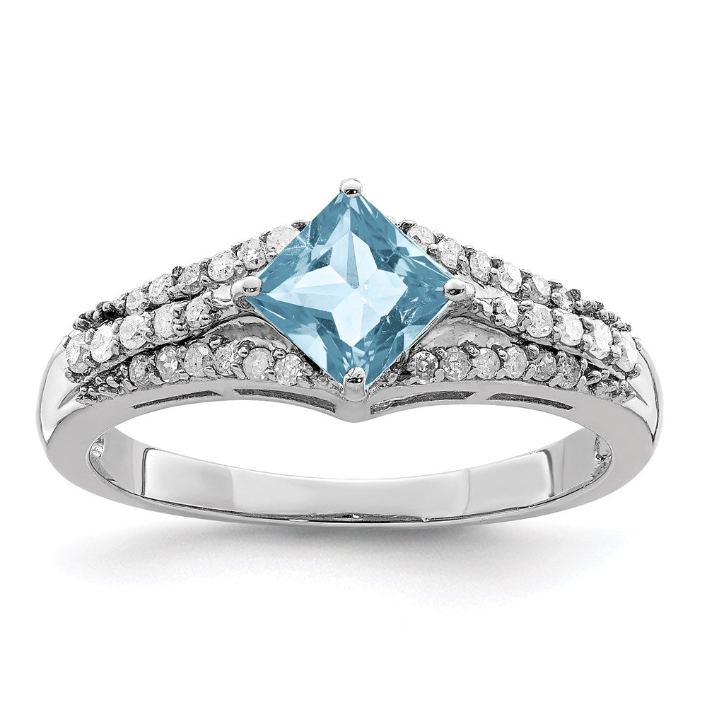 Sterlingsilber Rhodium Diamant & Himmel Blautopas Ring (size 6 Nur)