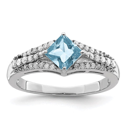 Sterlingsilber Rhodium Diamant & Himmel Blautopas Ring (size 6 Nur)
