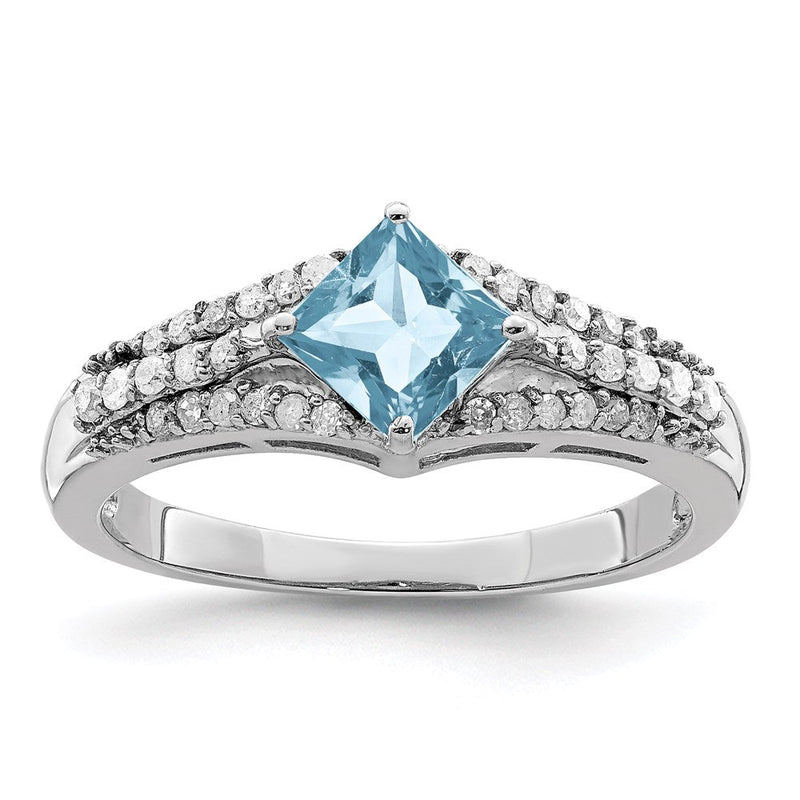 Sterlingsilber Rhodium Diamant & Himmel Blautopas Ring (size 6 Nur)