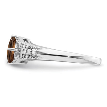 Sterlingsilber Rhodium Rauch Quarz & Diamant Ring (size 7 Nur)