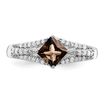 Sterlingsilber Rhodium Rauch Quarz & Diamant Ring (size 7 Nur)