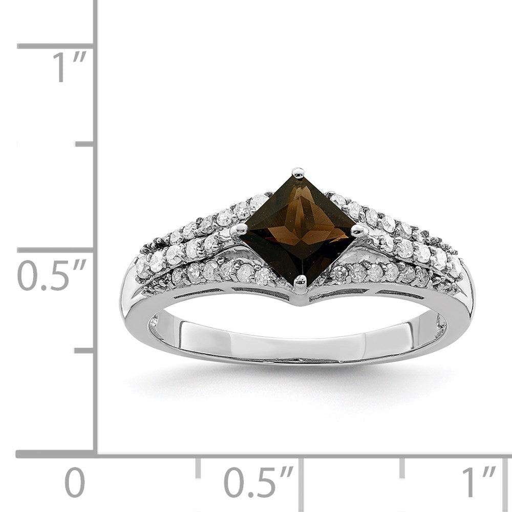Sterlingsilber Rhodium Rauch Quarz & Diamant Ring (size 7 Nur)