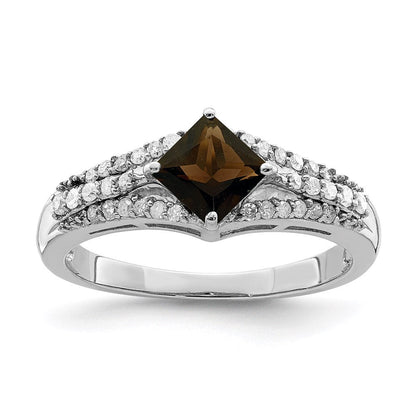 Sterlingsilber Rhodium Rauch Quarz & Diamant Ring (size 7 Nur)