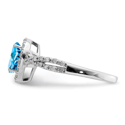 Sterlingsilber Rhodium Blautopas & Diamant Ring