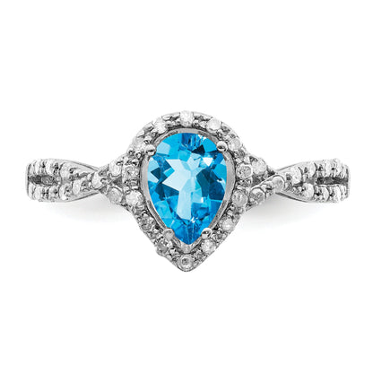 Sterlingsilber Rhodium Blautopas & Diamant Ring