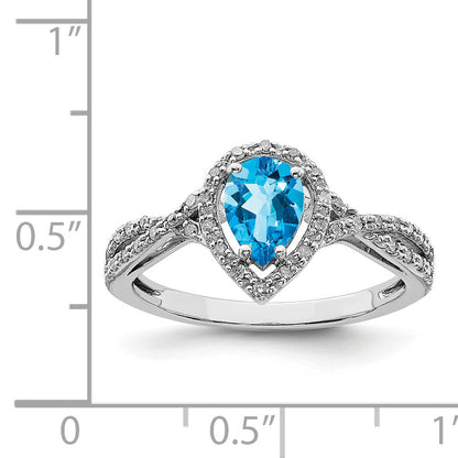 Sterlingsilber Rhodium Blautopas & Diamant Ring