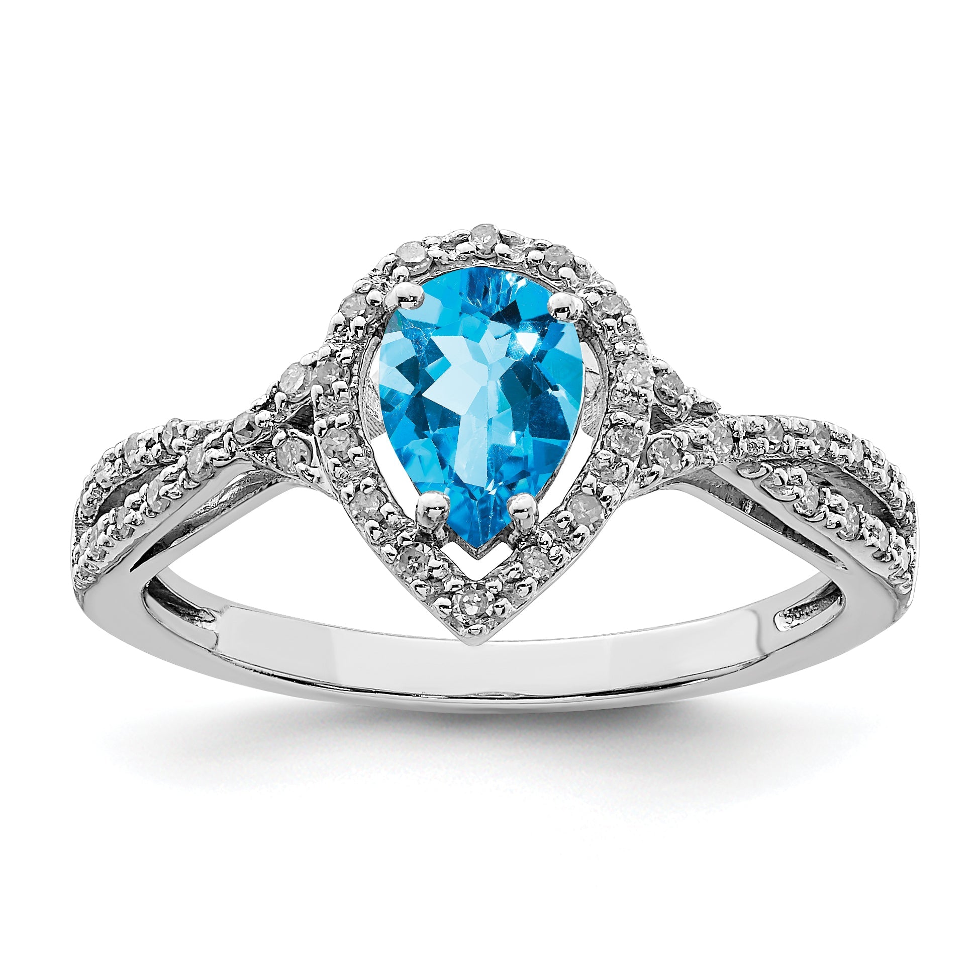 Sterlingsilber Rhodium Blautopas & Diamant Ring
