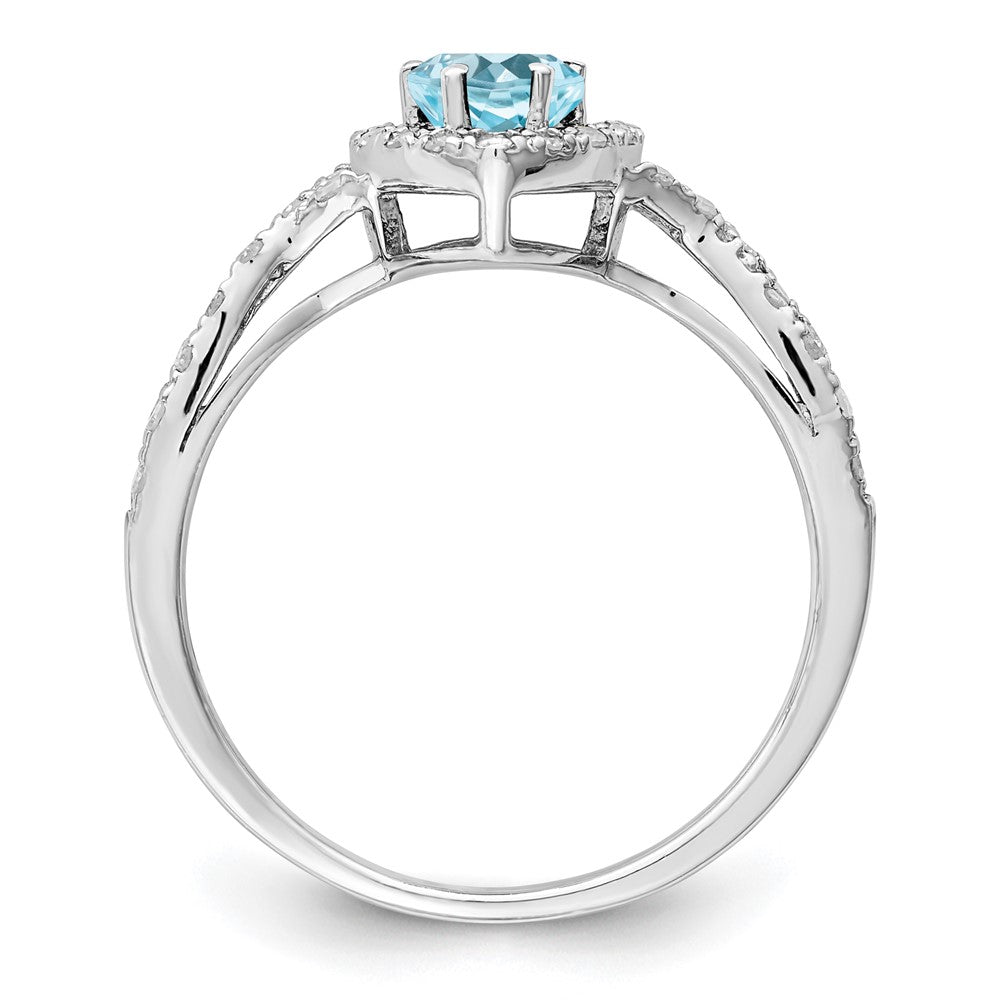 Sterlingsilber Rhodium Diamant & Himmel Blautopas Ring (size 6 Nur)