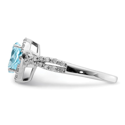 Sterlingsilber Rhodium Diamant & Himmel Blautopas Ring (size 6 Nur)