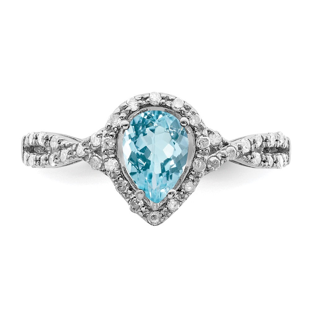 Sterlingsilber Rhodium Diamant & Himmel Blautopas Ring (size 6 Nur)