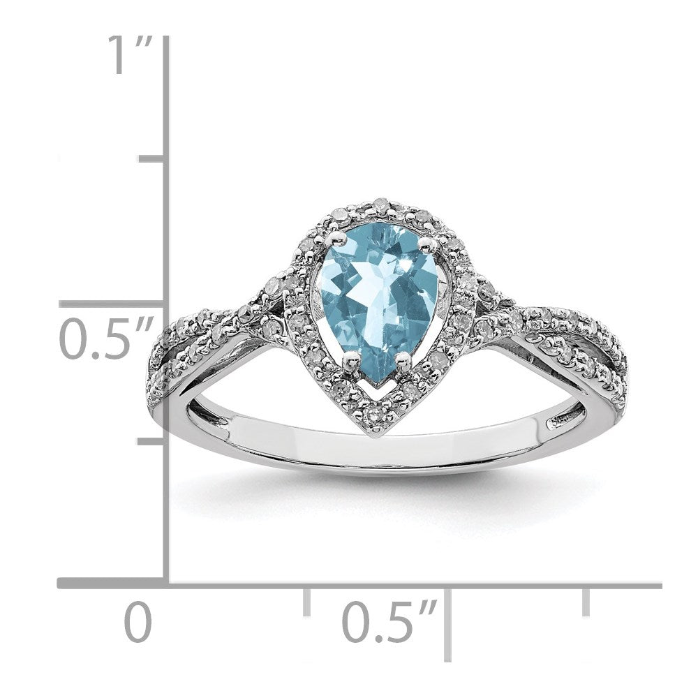 Sterlingsilber Rhodium Diamant & Himmel Blautopas Ring (size 6 Nur)