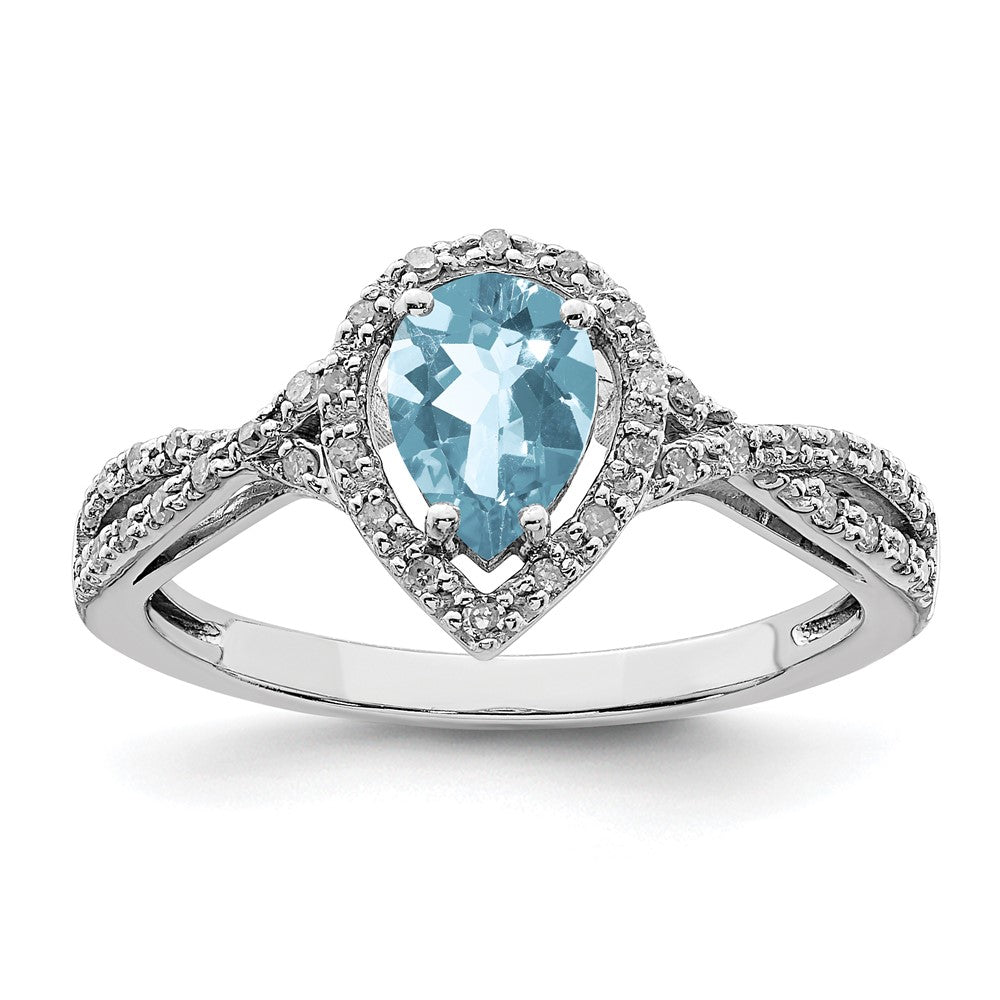 Sterlingsilber Rhodium Diamant & Himmel Blautopas Ring (size 6 Nur)