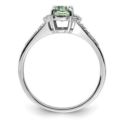 Sterlingsilber Rhodium Grün Quarz & Diamant Ring