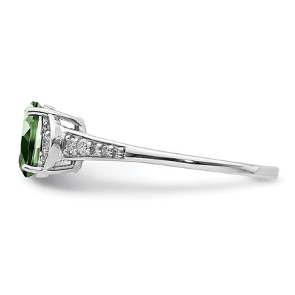 Sterlingsilber Rhodium Grün Quarz & Diamant Ring