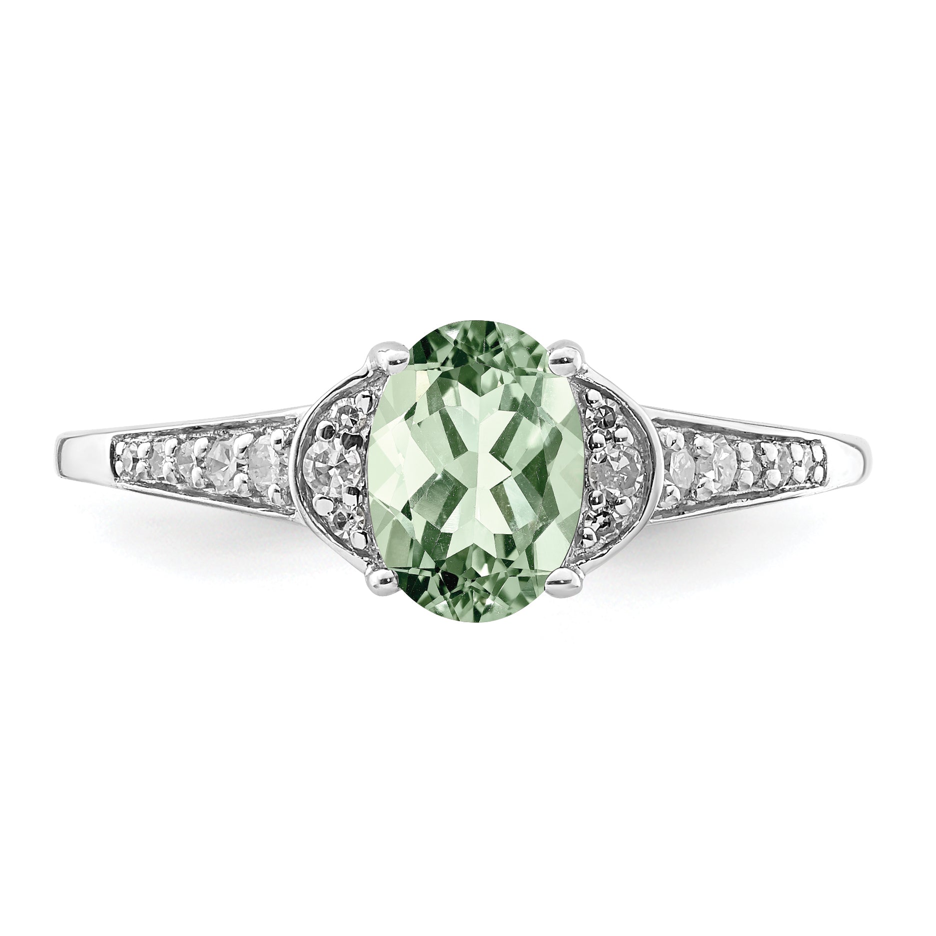 Sterlingsilber Rhodium Grün Quarz & Diamant Ring