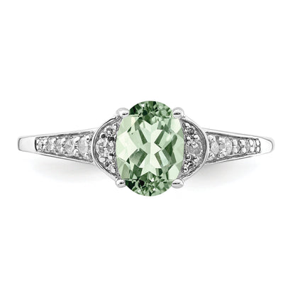 Sterlingsilber Rhodium Grün Quarz & Diamant Ring