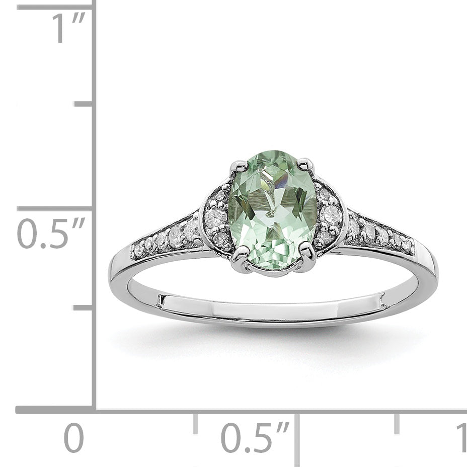 Sterlingsilber Rhodium Grün Quarz & Diamant Ring