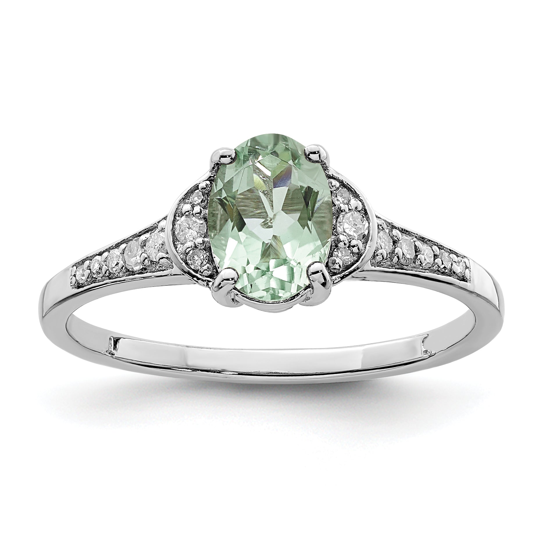 Sterlingsilber Rhodium Grün Quarz & Diamant Ring
