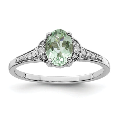 Sterlingsilber Rhodium Grün Quarz & Diamant Ring
