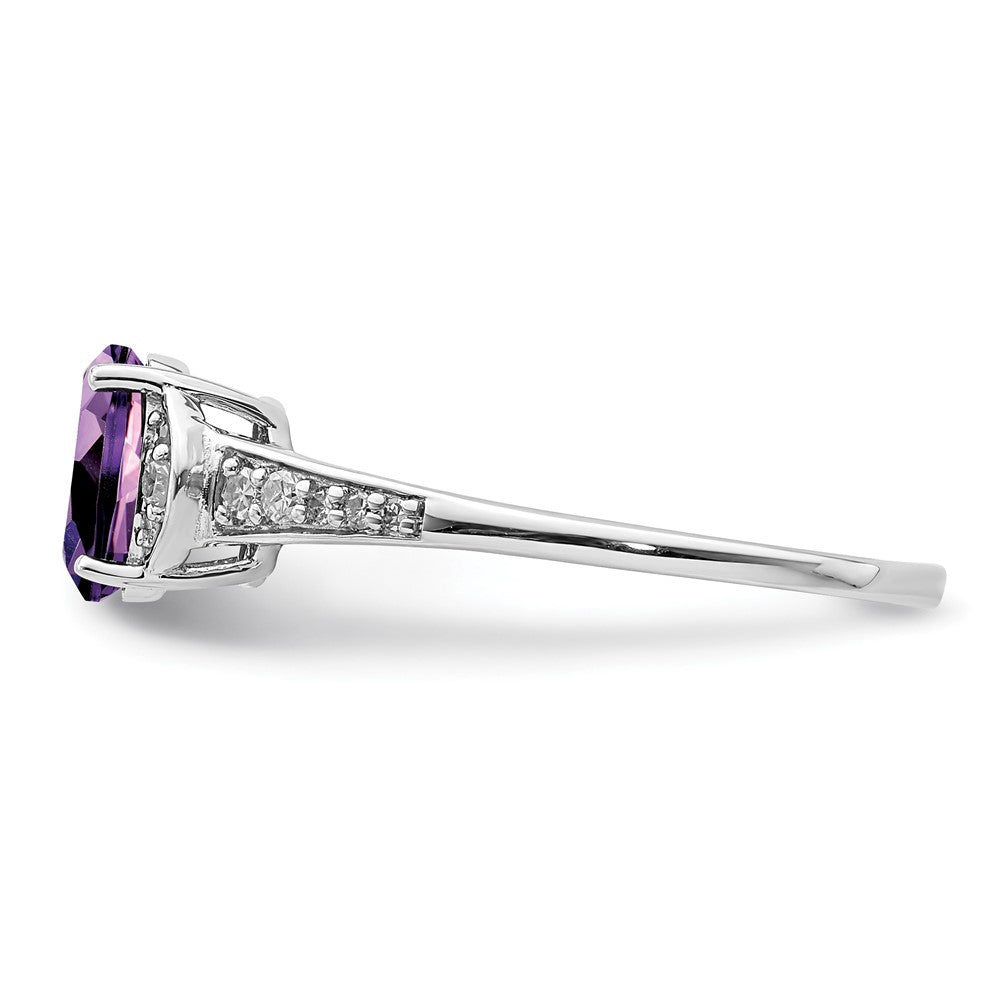 Sterlingsilber Rhodiniert Diamant & Amethyst Ring