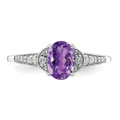 Sterlingsilber Rhodiniert Diamant & Amethyst Ring