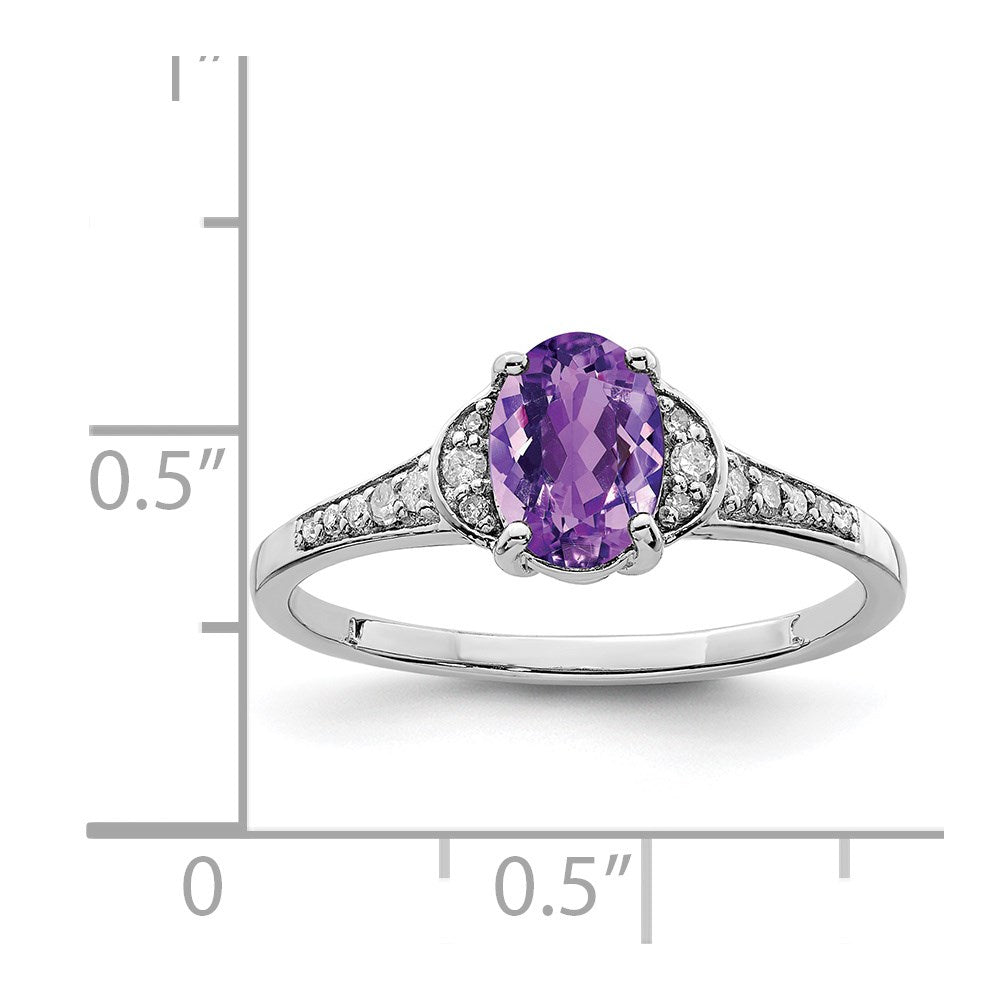 Sterlingsilber Rhodiniert Diamant & Amethyst Ring