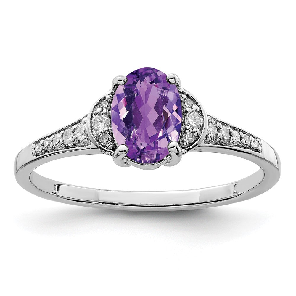 Sterlingsilber Rhodiniert Diamant & Amethyst Ring