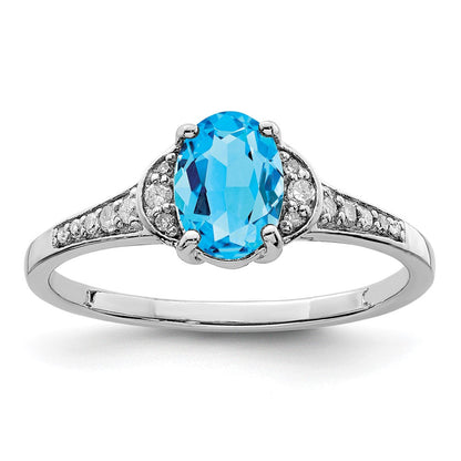 Sterlingsilber Rhodium Blautopas & Diamant Ring
