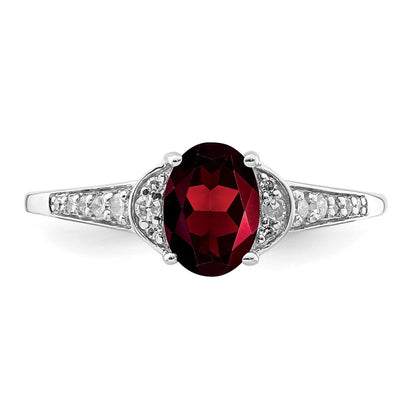 Sterlingsilber Rhodiniert Diamant & Granat Ring