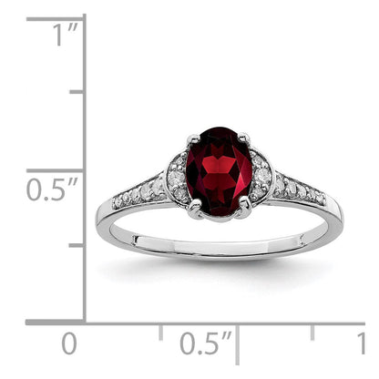 Sterlingsilber Rhodiniert Diamant & Granat Ring