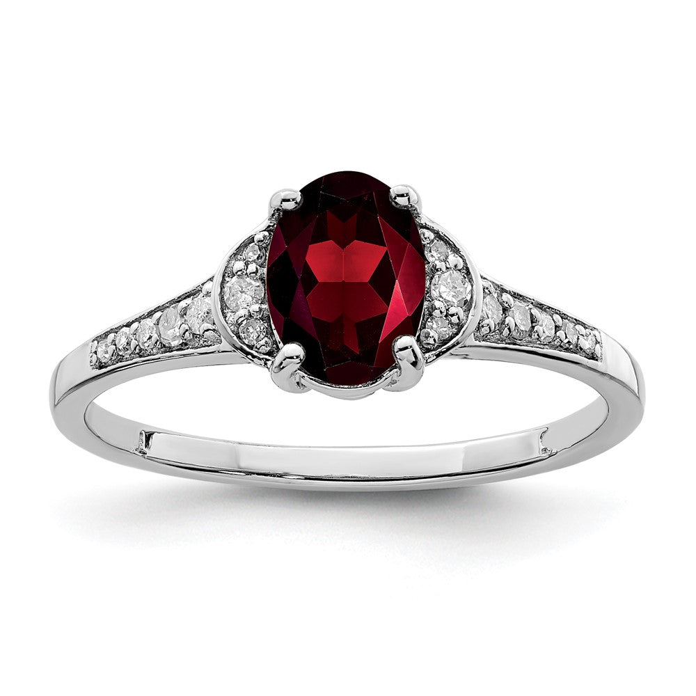 Sterlingsilber Rhodiniert Diamant & Granat Ring