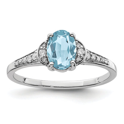 Sterlingsilber Rhodium Diamant & Himmel Blautopas Ring