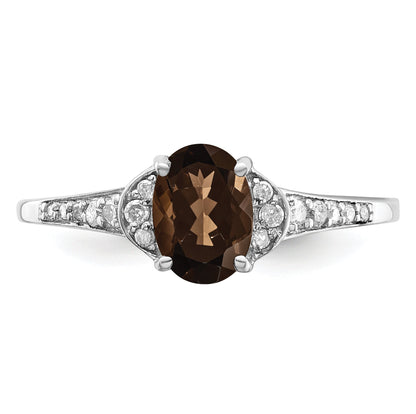 Sterlingsilber Rhodium Rauch Quarz & Diamant Ring