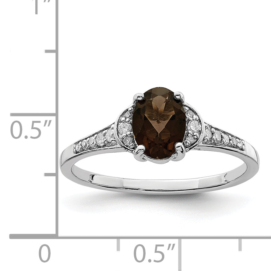 Sterlingsilber Rhodium Rauch Quarz & Diamant Ring