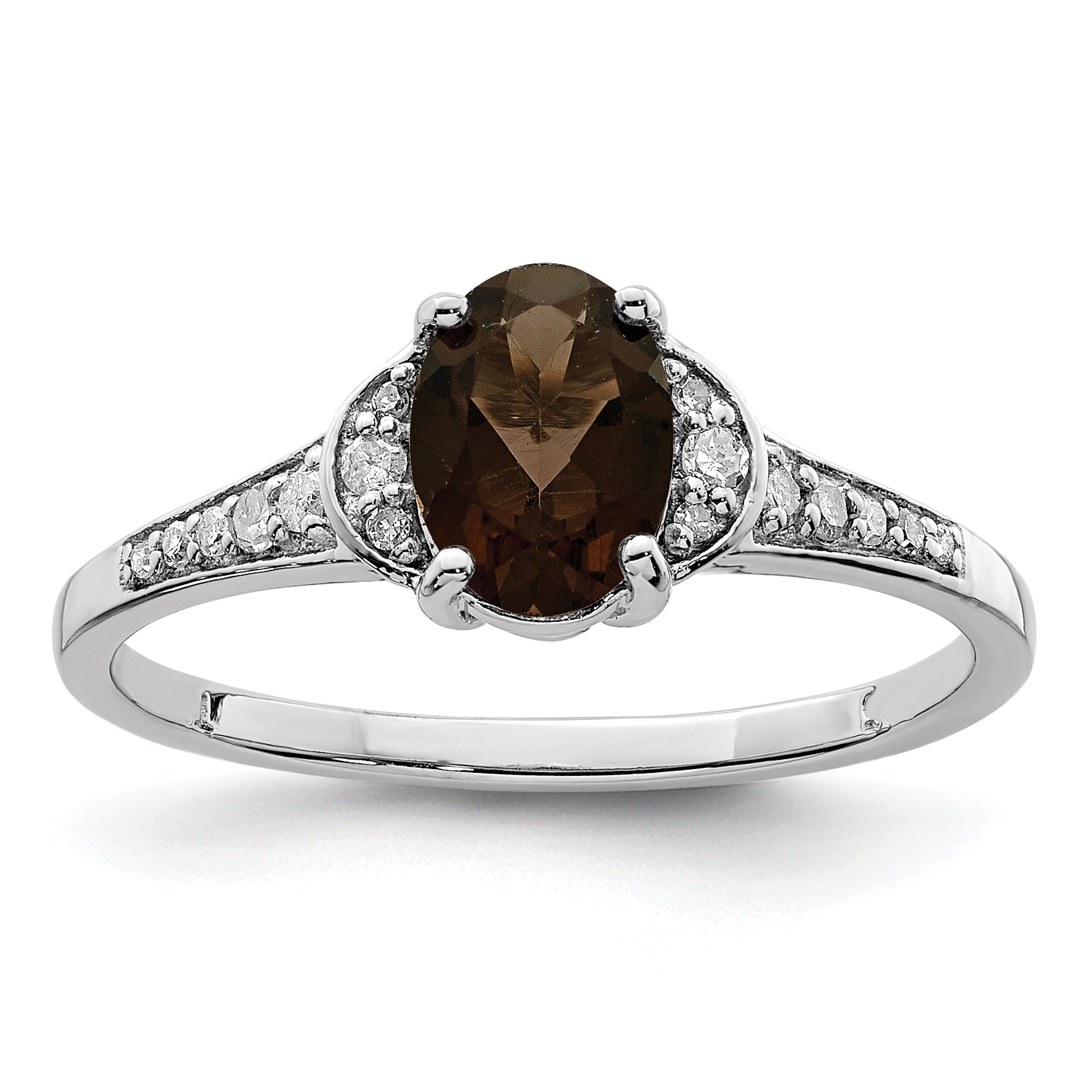 Sterlingsilber Rhodium Rauch Quarz & Diamant Ring