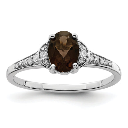 Sterlingsilber Rhodium Rauch Quarz & Diamant Ring