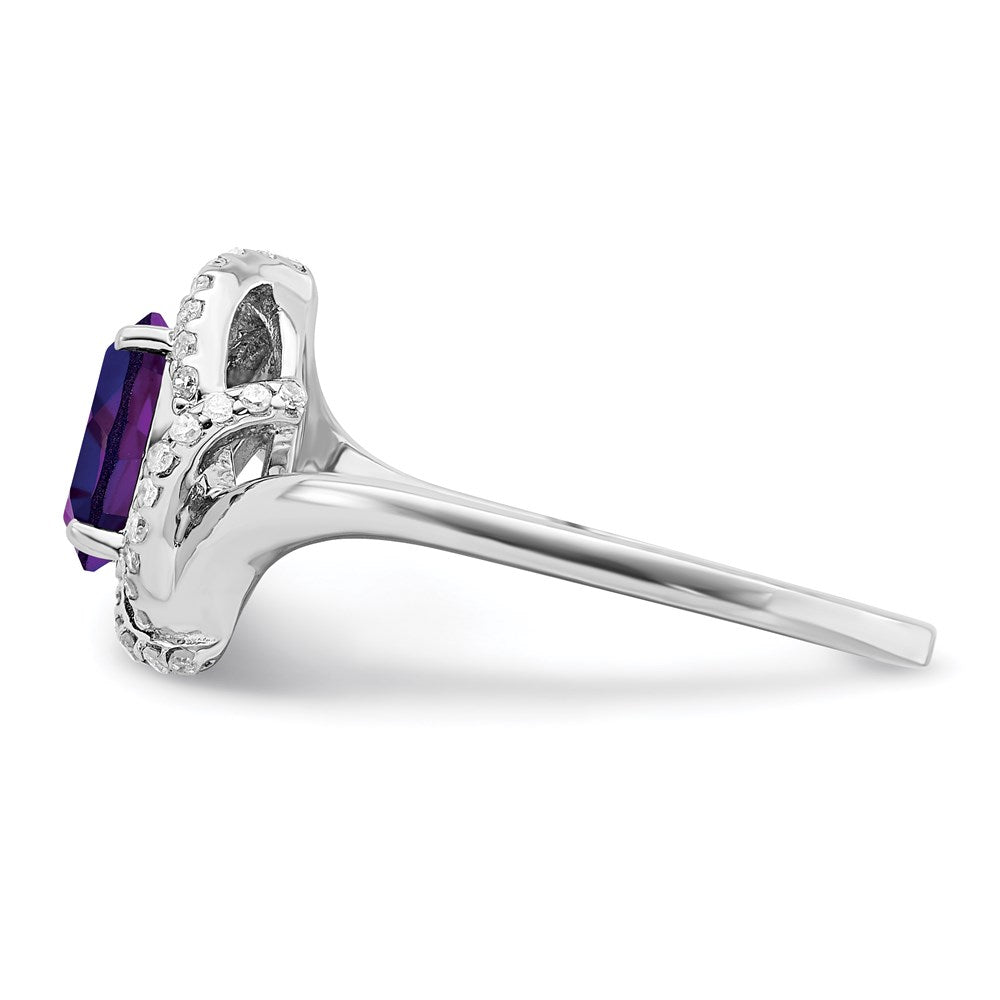 Sterlingsilber Rhodiniert Diamant & Amethyst Ring