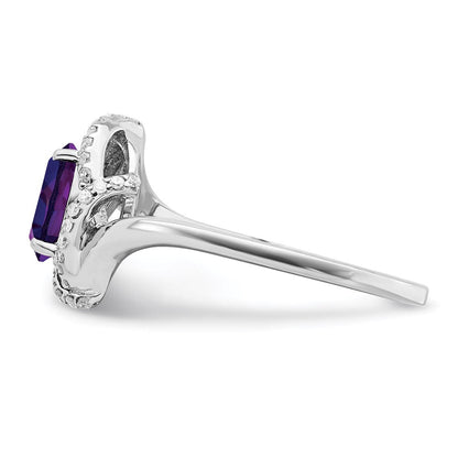 Sterlingsilber Rhodiniert Diamant & Amethyst Ring
