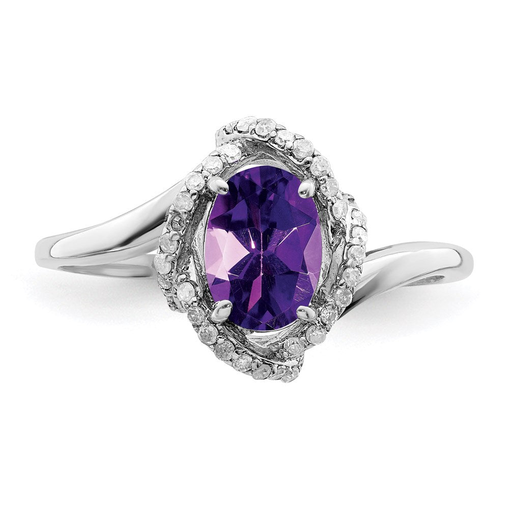 Sterlingsilber Rhodiniert Diamant & Amethyst Ring