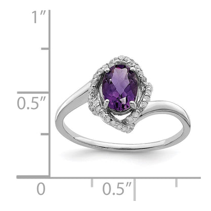 Sterlingsilber Rhodiniert Diamant & Amethyst Ring