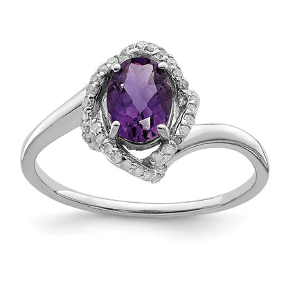 Sterlingsilber Rhodiniert Diamant & Amethyst Ring