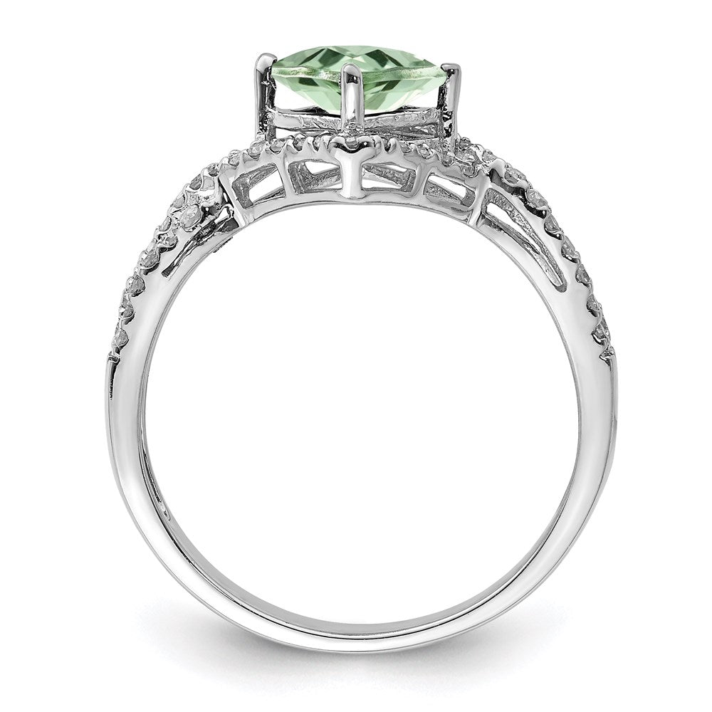 Sterlingsilber Rhodium Grün Quarz & Diamant Ring