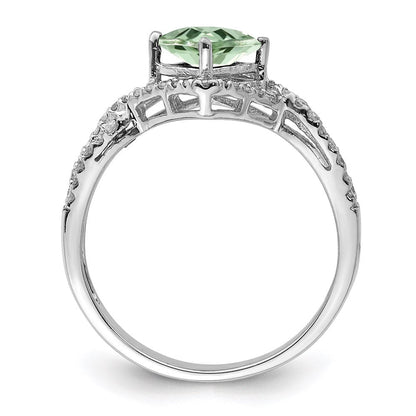Sterlingsilber Rhodium Grün Quarz & Diamant Ring