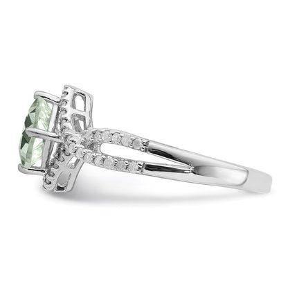 Sterlingsilber Rhodium Grün Quarz & Diamant Ring