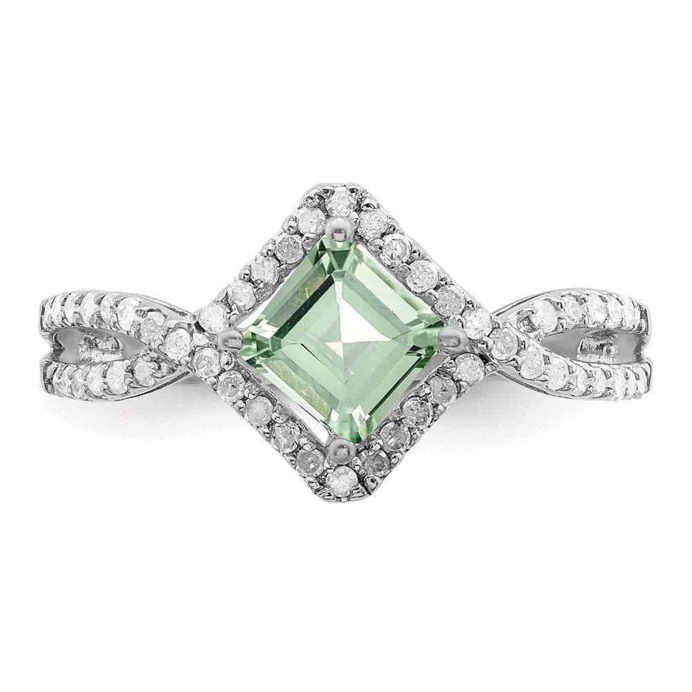 Sterlingsilber Rhodium Grün Quarz & Diamant Ring